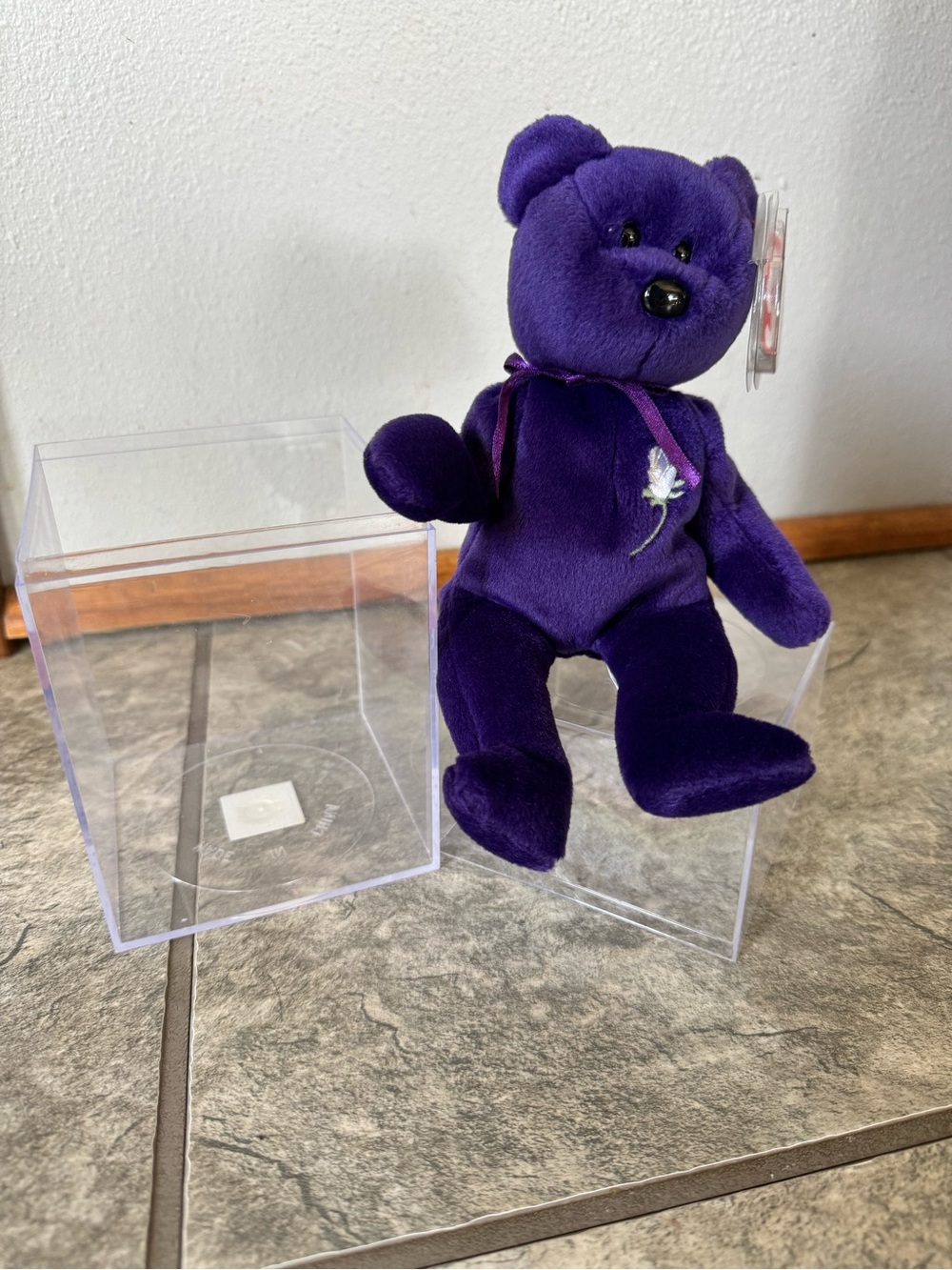 Ty Princess, Diana Purple Velvet Bear with Embroidered Flower